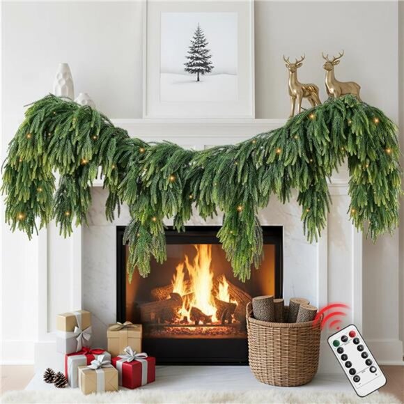 Christmas Garland for Mantle Outdoor - Decoraitons with Light 6ft Prelit - Picture 1 of 8